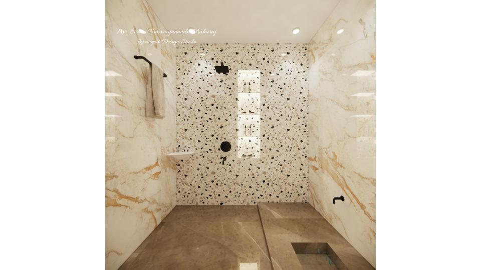 Design wall tiles and open shelf storage