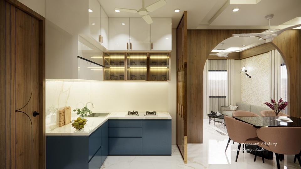 Kitchen some glass storage and others solid storage design