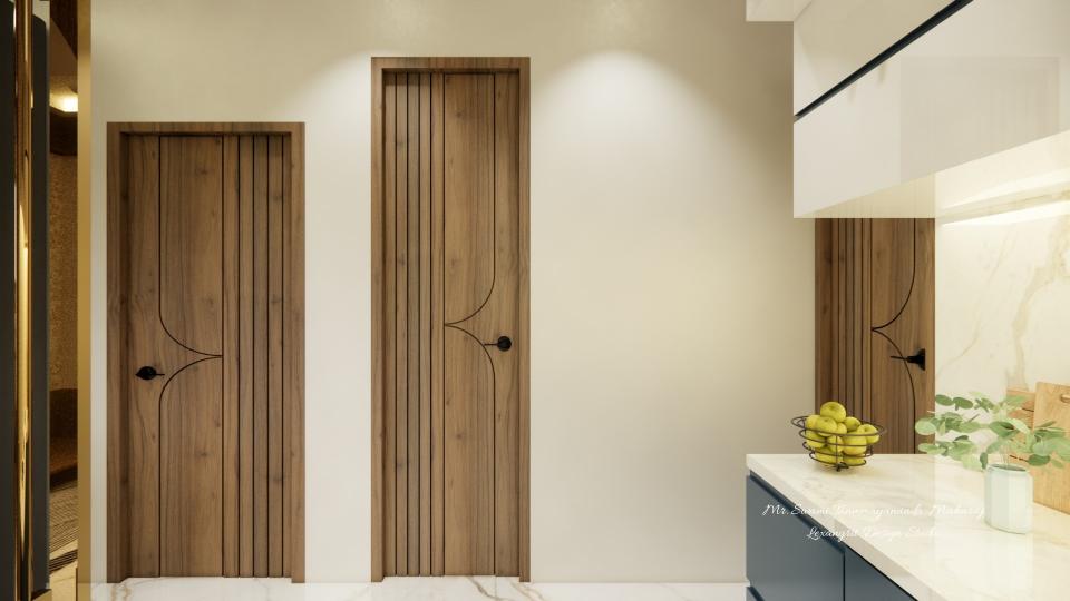 Kitchen to room entrance door view