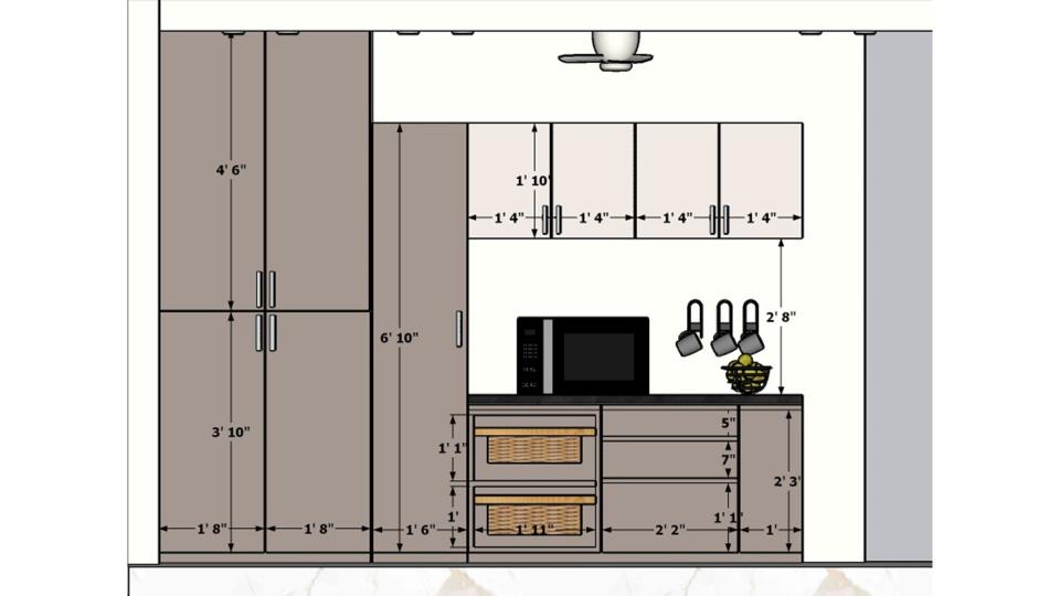 Kitchen storage and weaker basket with micro oven unit 2d dimension