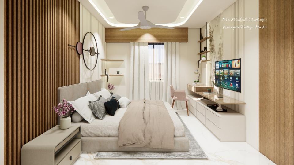 Showing luxury bed and sleek rv unitand study unit