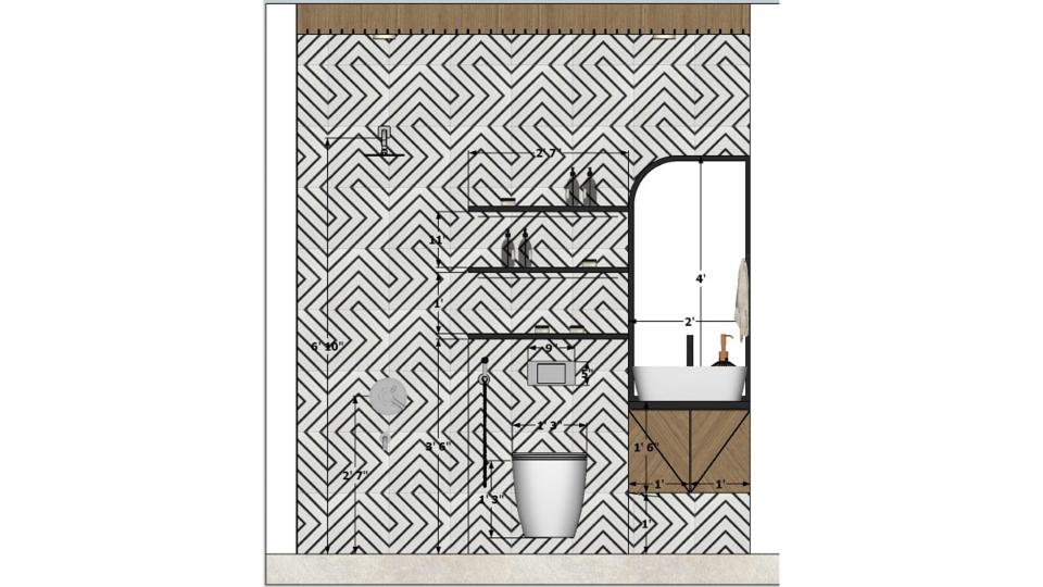 WC unit view and vanity unit view 2d dimension