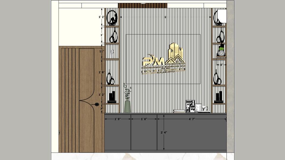 Wall cabinets and wall panelling 2D with dimensions