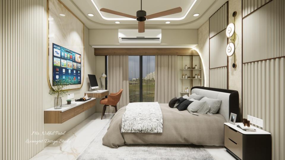 Full height curtains with wooden pelmet