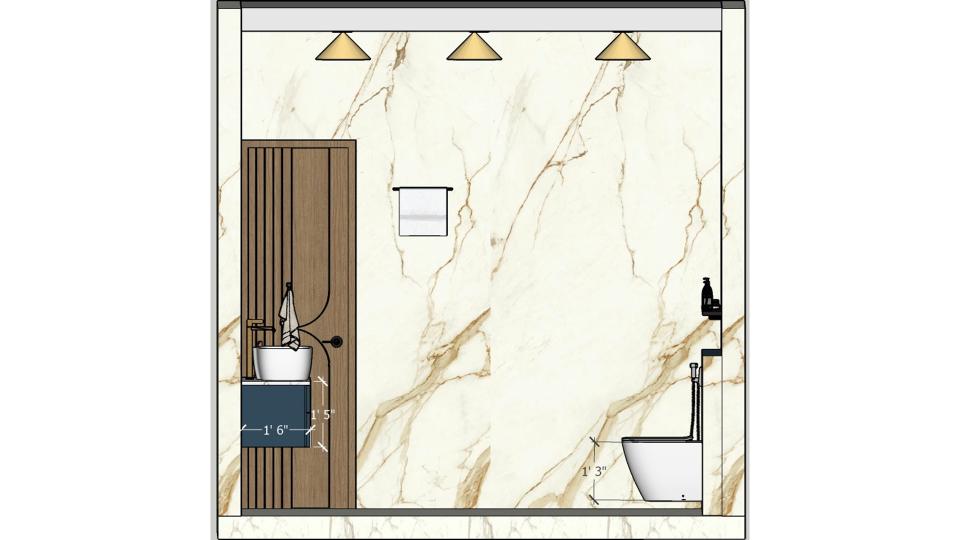 Bathroom entrance door view and wc area   2d dimension