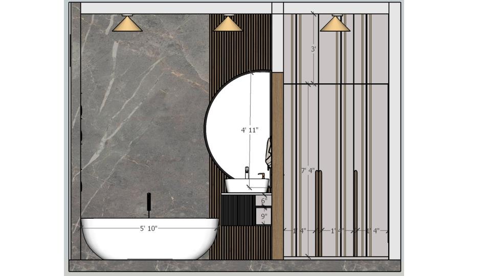 Bedroom room attach bathroom bathtub view 2d dimensions
