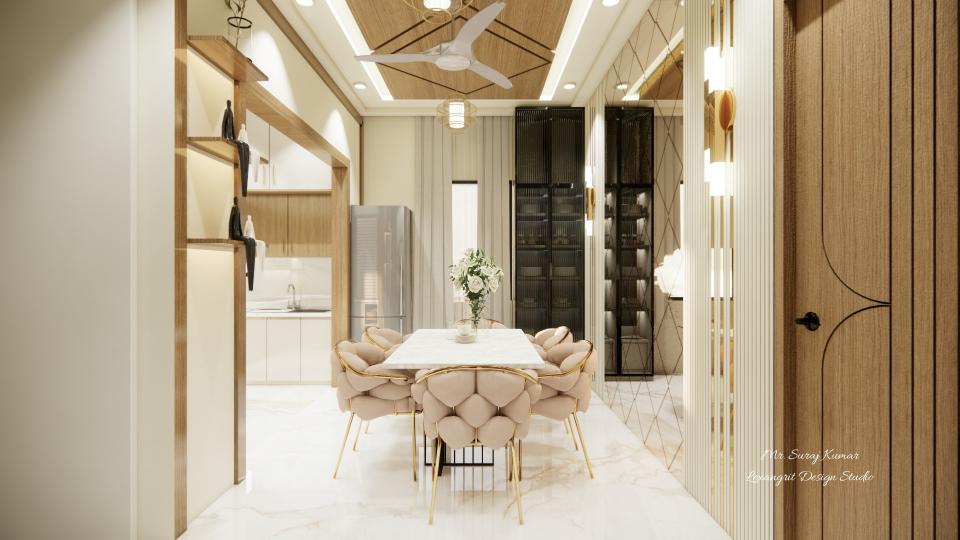 Dining sitting area and fluted glass crockery unit