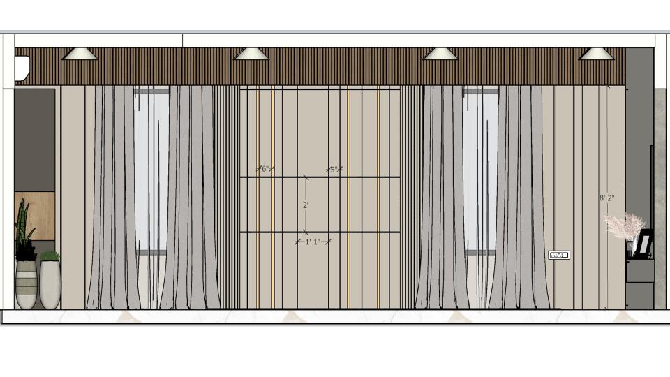 Living room sitting area and select TV unit and designing wall panelling 2d dimensions