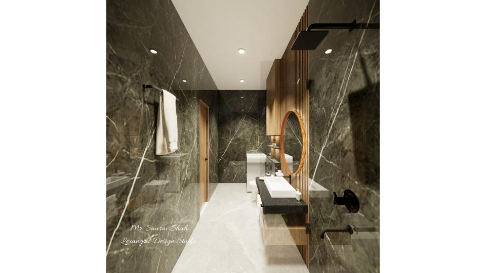 Bathroom showing shower area to entrance area view