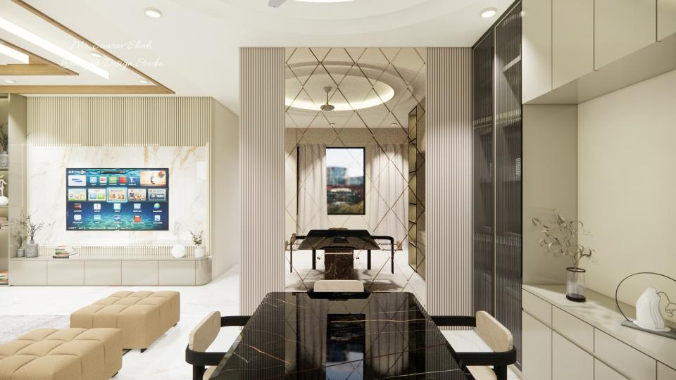 Dining area showing decorative wall panelling design