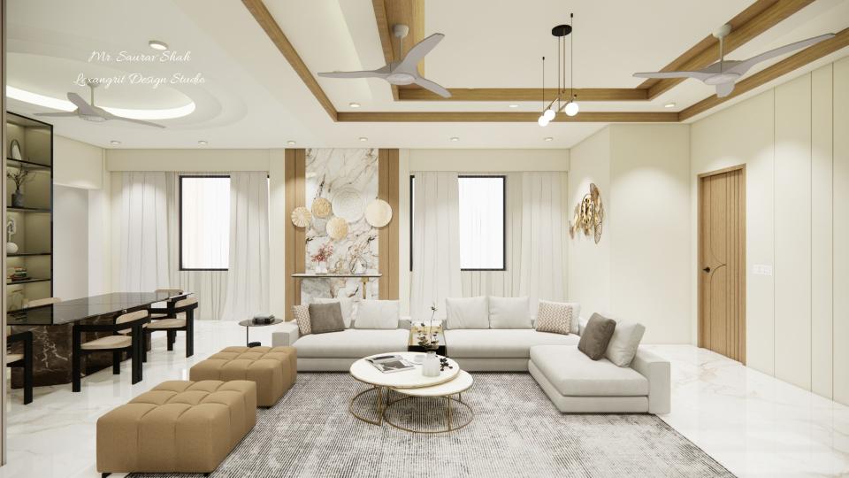 Living area showing large seating area front of the designing centre table