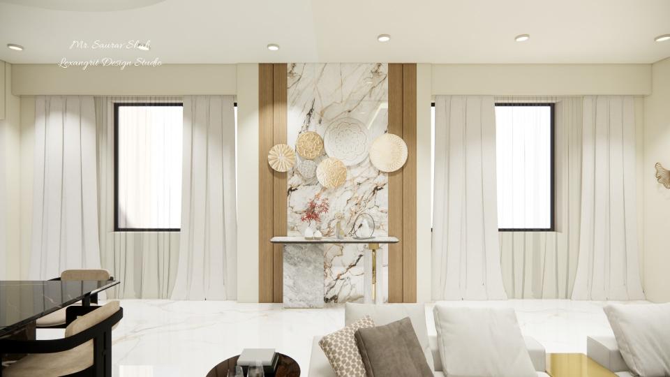 Living showing decorative wall design