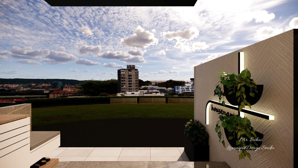 here  we can see the plantary boxes beside the name board as well as a plant pot given at the entrance for asethetic purpose.