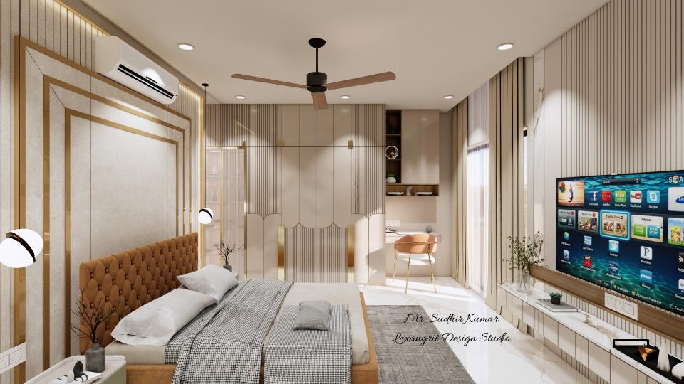 Cream colour wardrobe with study table