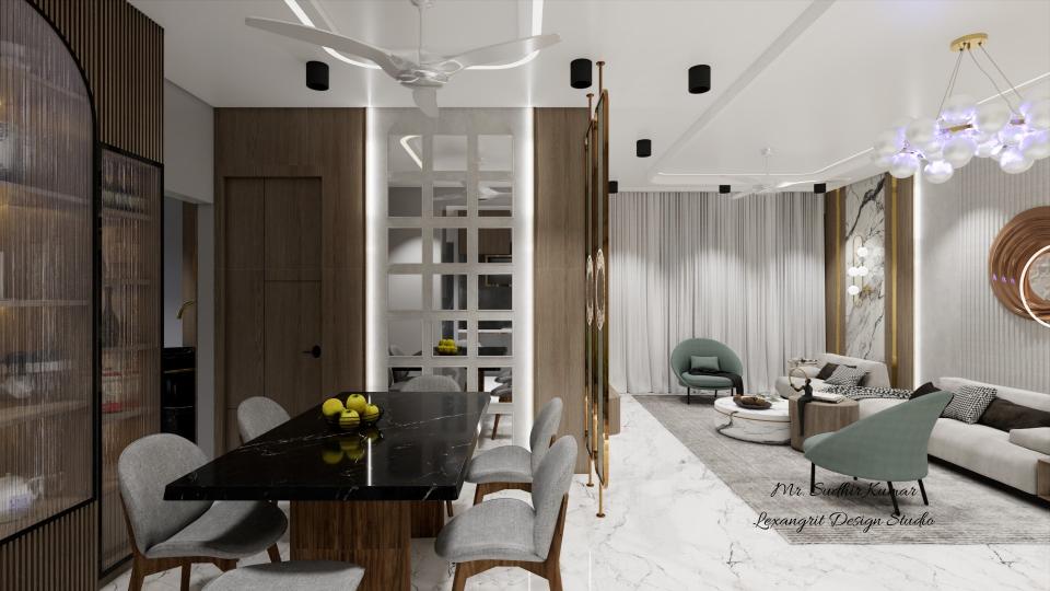 Dinning roon with glass wall