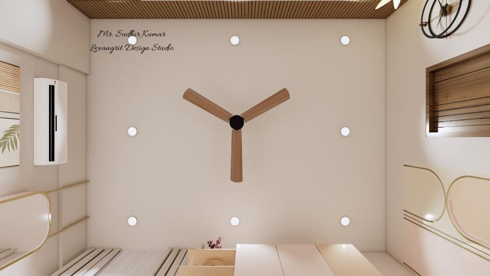 plain bedroom ceiling with surface light and designer fan
