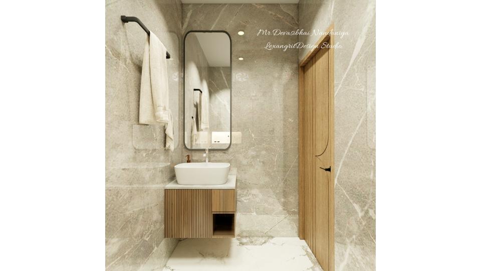 A toilet vanity that isn't afraid of water — WPC cabinet with wooden finish laminate, warm and worry-free in the wettest room of the house.