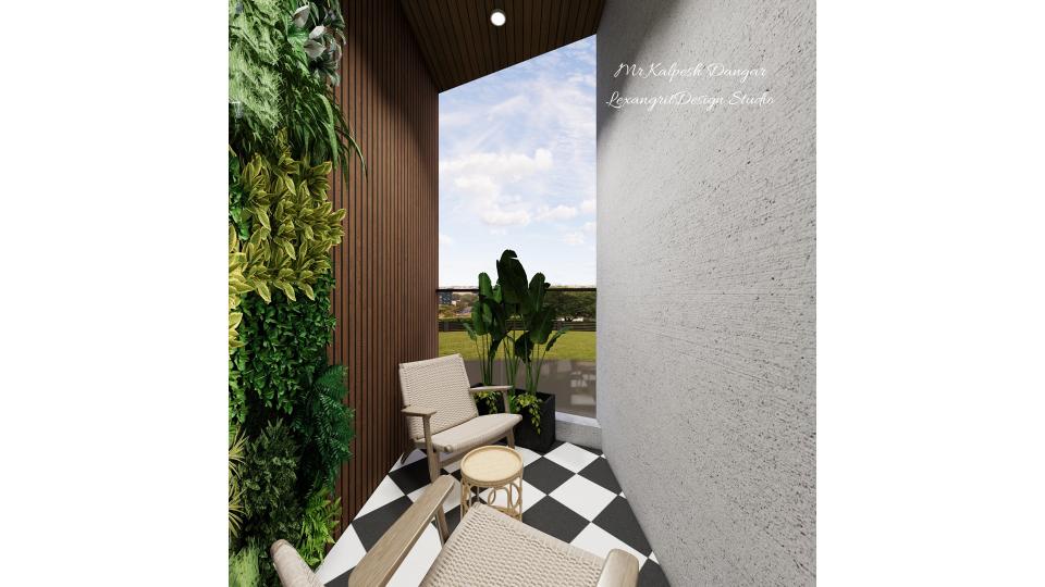 Cozy arm-chair with tea table facing the wall