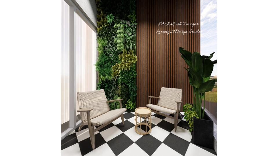 Cozy wall decorate with artificial wall plants and wooden louvers