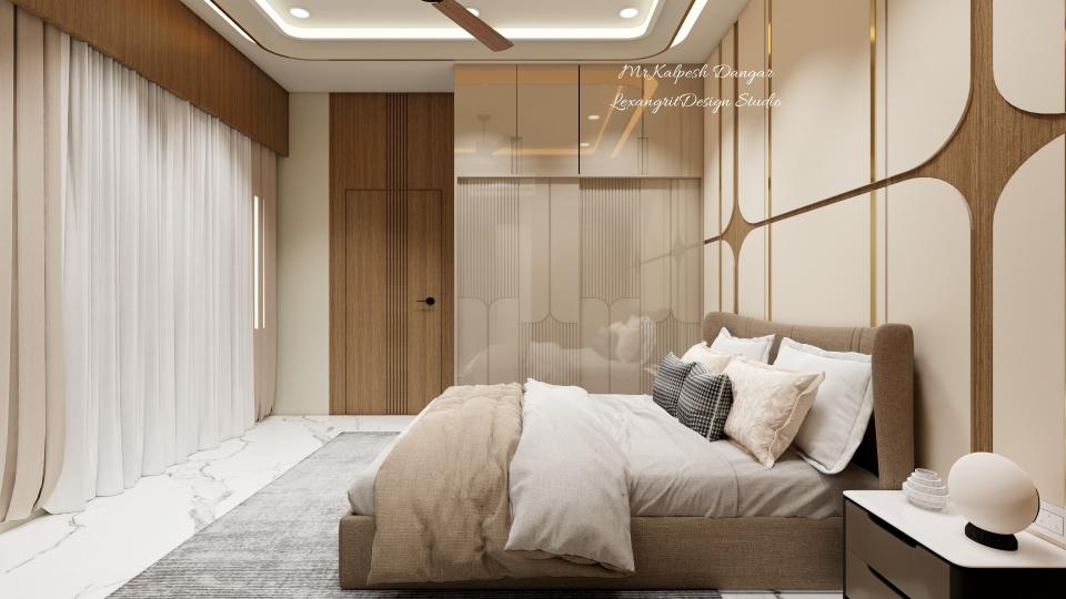 Fluted cream lamiated HG laminated wardrobe for bedroom