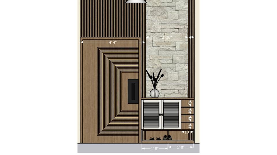 Main door with closed and open shoe unit in staircase platform measurements