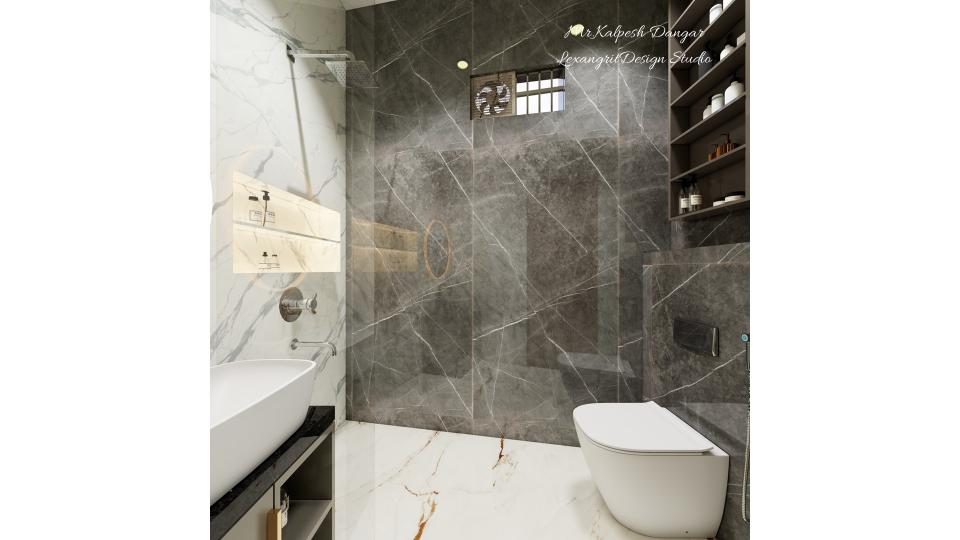 Toilet with glossy ass tiles