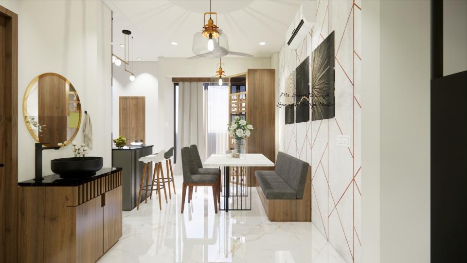 dinning room design with hand wash dinnig table and kitchen counter table