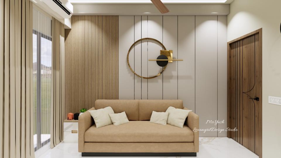 sofa cum bed in bedroom with back panel