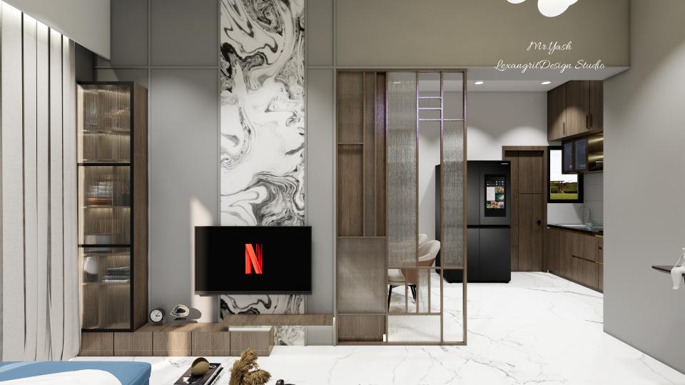 TV unit with onyx back panelling