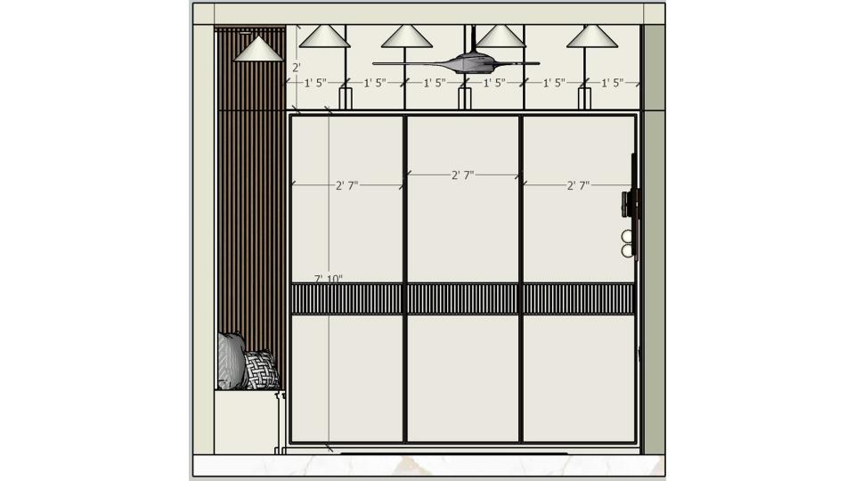 After entrance showing bedroom sliding wardrobe and bay window view 2d dimension