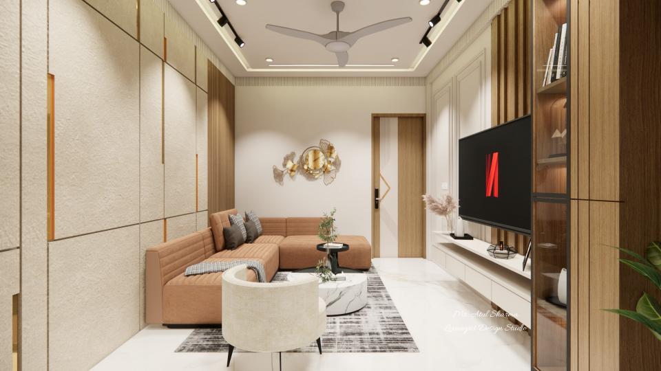 Living room showing sleek tv unit and seating area